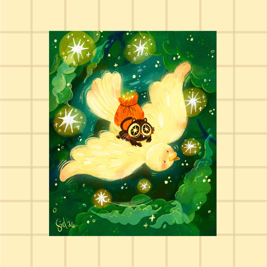 Catching Stars Cat Post Card Art Print