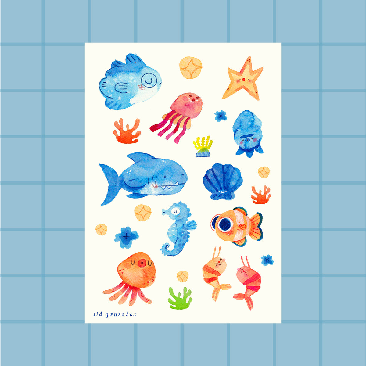 Ocean Friends Watercolor Post Card Art Print