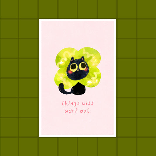 Lucky Cat Post Card Art Print